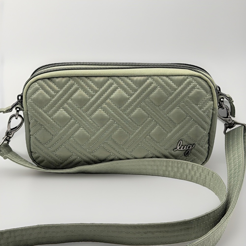 Lug Coupe XL Crossbody Wallet Sage Green Quilted Nylon Removable Strap Bag